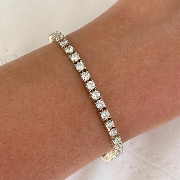 Vintage estate solid sterling silver 925 gold vermeil tennis link CZ bracelet - Picture 5 of 10